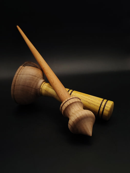Support Spindle Set: Oak & Beech (26.5 cm / 10.43 inches, 23 g / 0.81 oz) with Walnut & Mulberry Lap Support Bowl