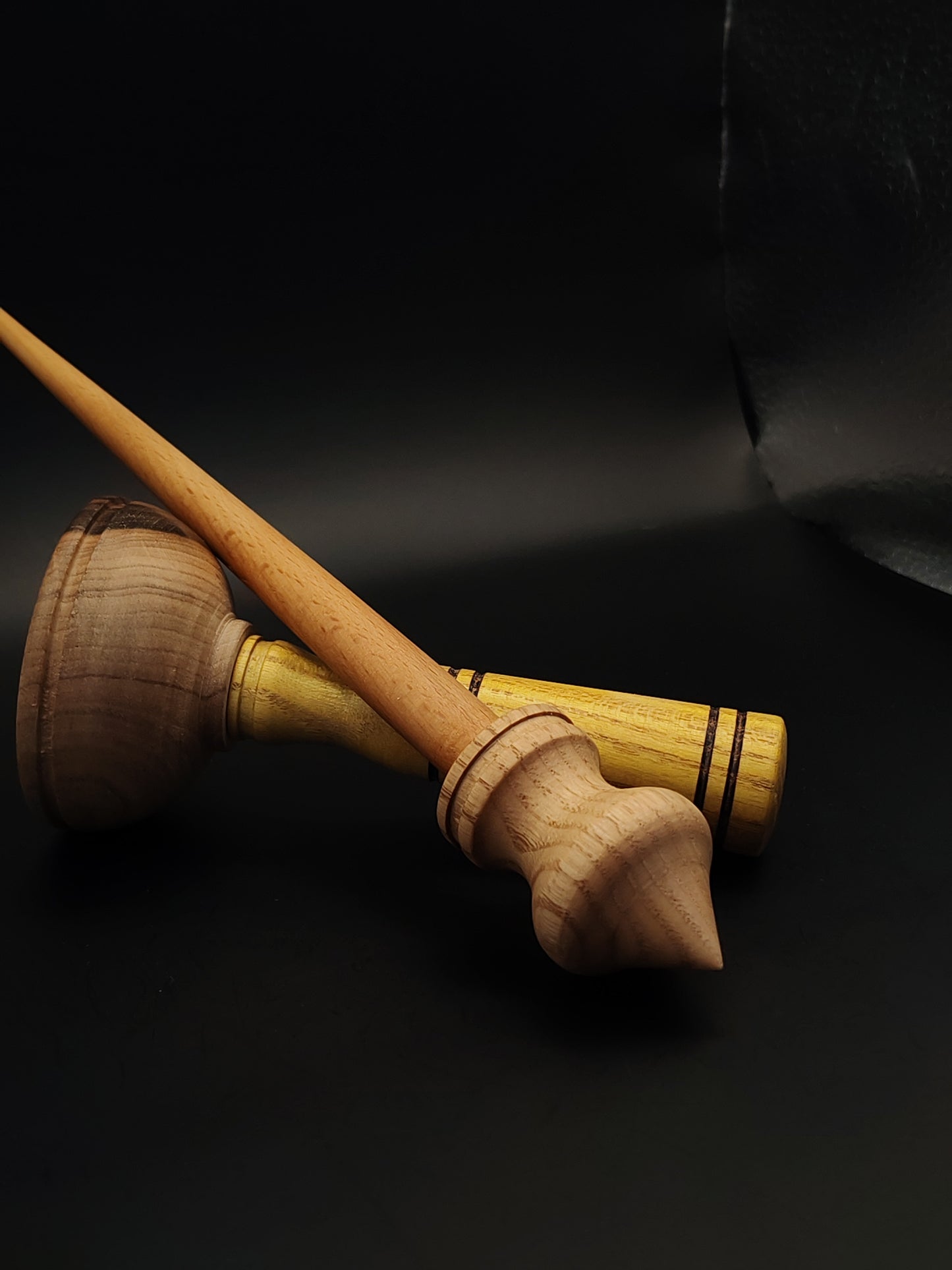 Support Spindle Set: Oak & Beech (26.5 cm / 10.43 inches, 23 g / 0.81 oz) with Walnut & Mulberry Lap Support Bowl