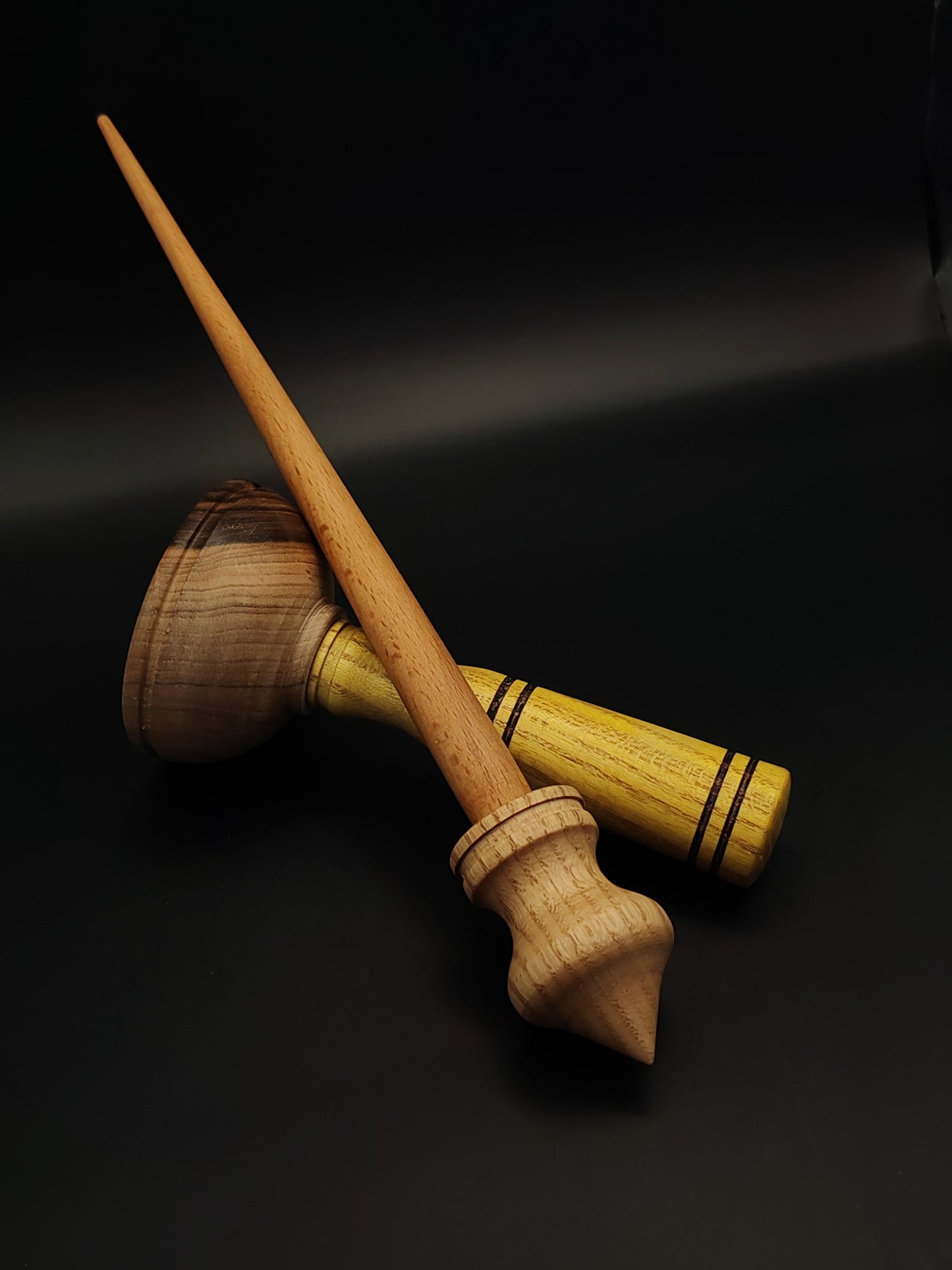 Support Spindle Set: Oak & Beech (26.5 cm / 10.43 inches, 23 g / 0.81 oz) with Walnut & Mulberry Lap Support Bowl