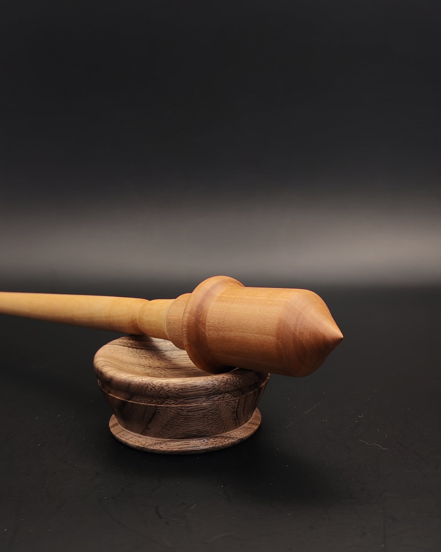 Support Spindle Set: Plum Whorl & Pear Shaft (25.5 cm / 10.04 inches, 21 g / 0.74 oz) with Walnut Support Bowl