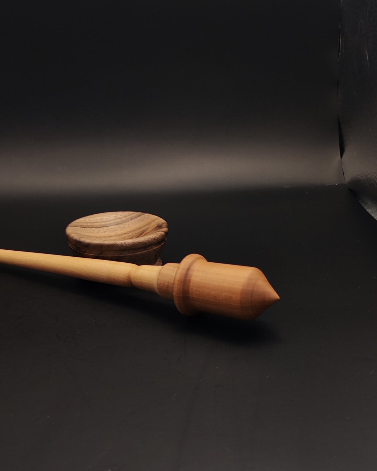 Support Spindle Set: Plum Whorl & Pear Shaft (25.5 cm / 10.04 inches, 21 g / 0.74 oz) with Walnut Support Bowl