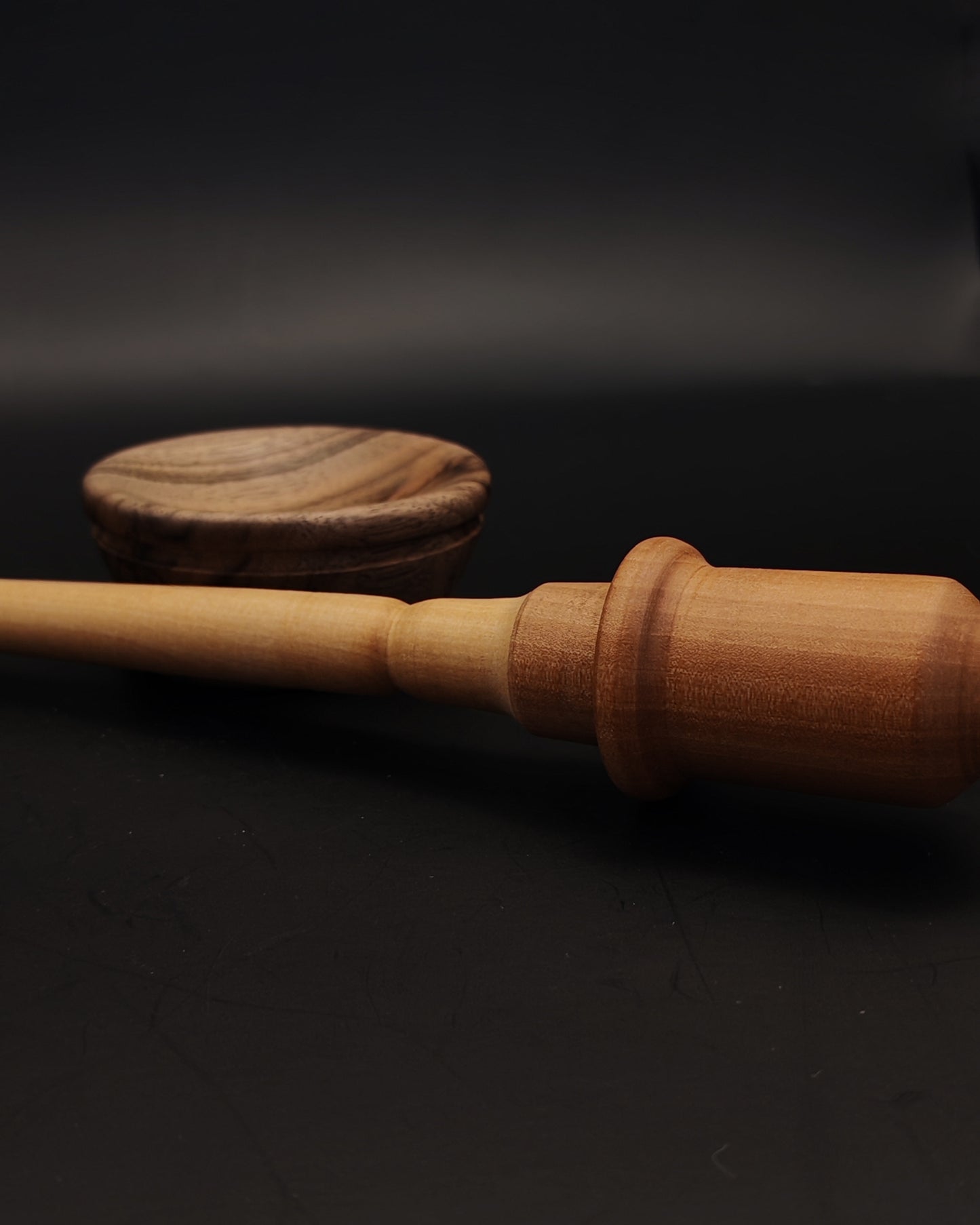 Support Spindle Set: Plum Whorl & Pear Shaft (25.5 cm / 10.04 inches, 21 g / 0.74 oz) with Walnut Support Bowl