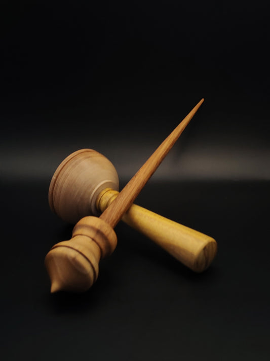 Support Spindle Set: Mulberry & Chestnut (26.5 cm / 10.43 inches, 35 g / 1.23 oz) with Mulberry & White Walnut Lap Support Bowl