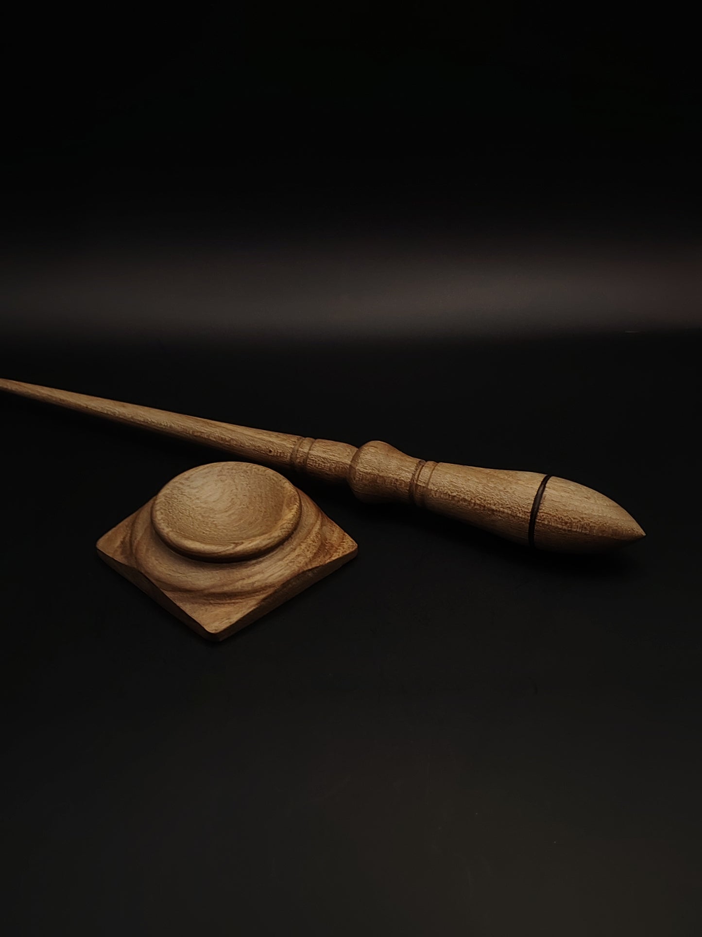 Grey Walnut Goddess Support Spindle Set – 25g / 0.88oz, 27cm / 10.6in – Includes Walnut Support Bowl | Organic Wax Finish | Kravelli Spindles