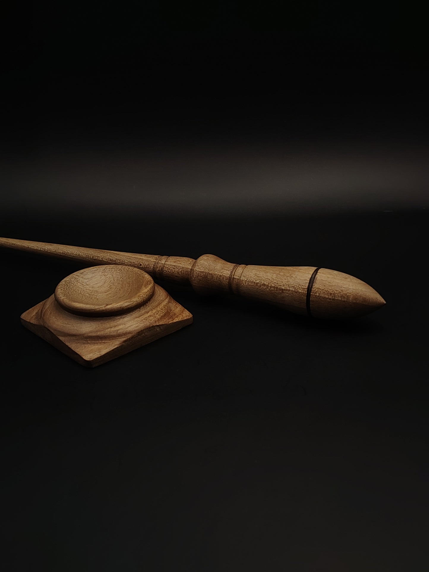 Grey Walnut Goddess Support Spindle Set – 25g / 0.88oz, 27cm / 10.6in – Includes Walnut Support Bowl | Organic Wax Finish | Kravelli Spindles