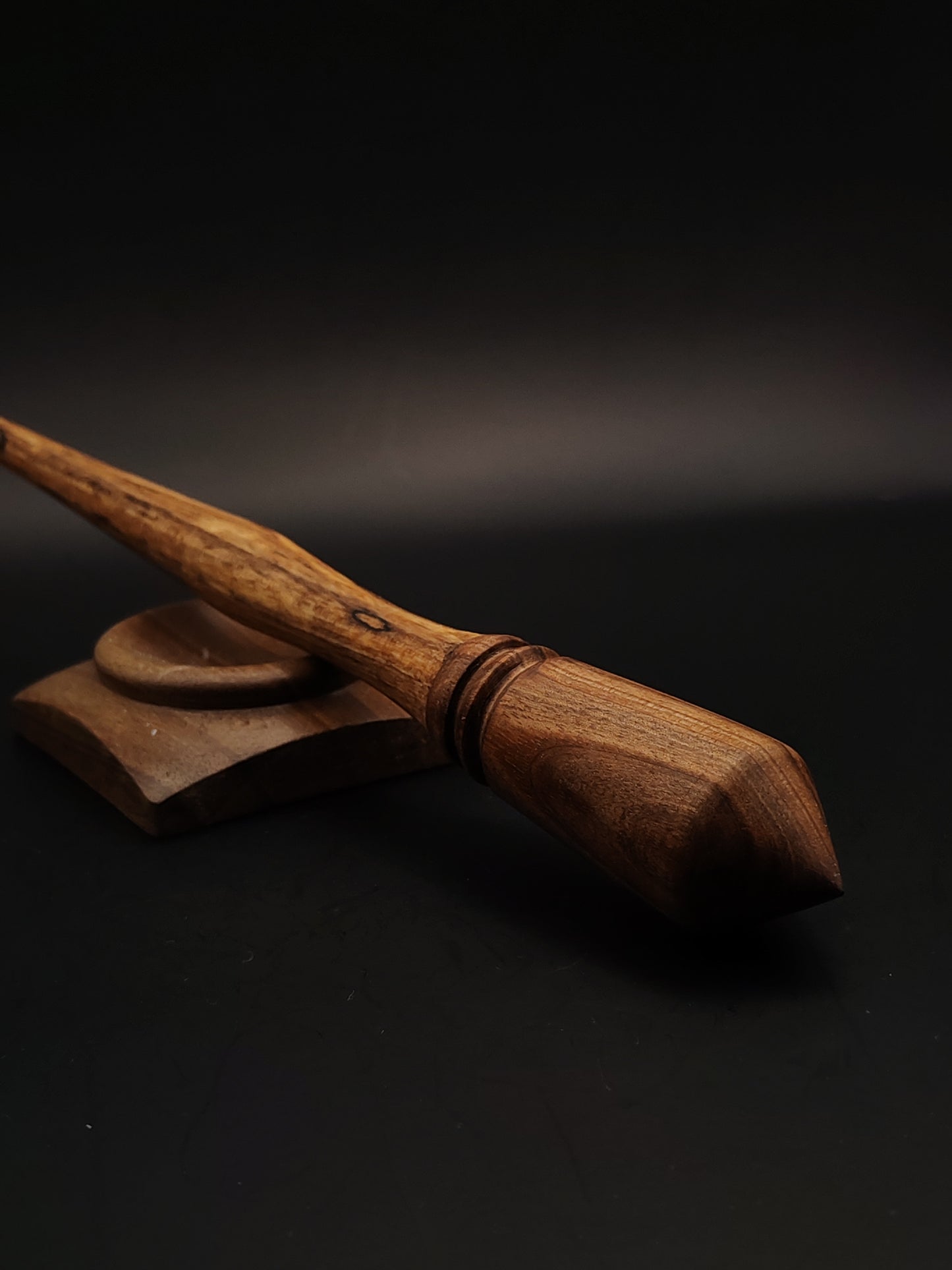 Goddess Support Spindle Set – Walnut Whorl & Alder Shaft – 30g / 1.06oz, 26cm / 10.2in – With Walnut Support Bowl | Organic Wax Finish