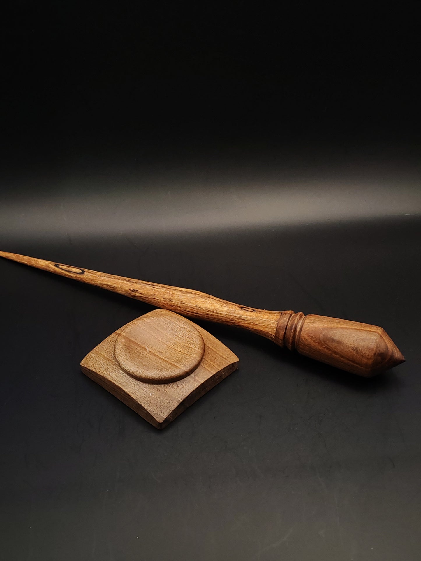 Goddess Support Spindle Set – Walnut Whorl & Alder Shaft – 30g / 1.06oz, 26cm / 10.2in – With Walnut Support Bowl | Organic Wax Finish