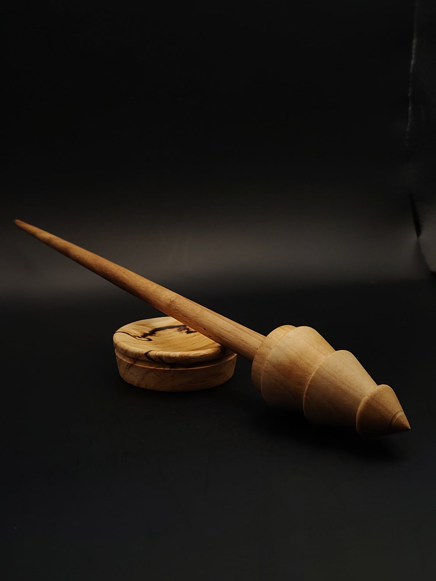 Support Spindle Set: Oak Shaft & Pear Whorl (26.5 cm / 10.43 in, 30 g / 1.06 oz) with Alder Support Bowl