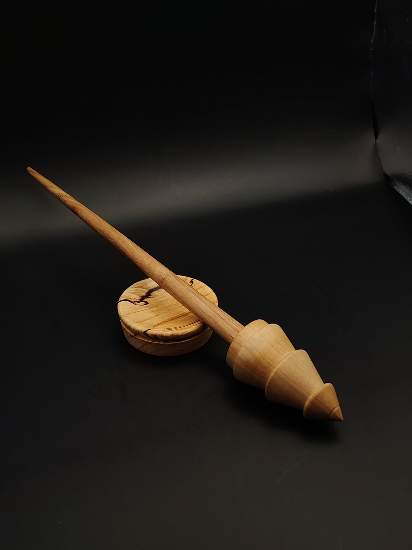Support Spindle Set: Oak Shaft & Pear Whorl (26.5 cm / 10.43 in, 30 g / 1.06 oz) with Alder Support Bowl