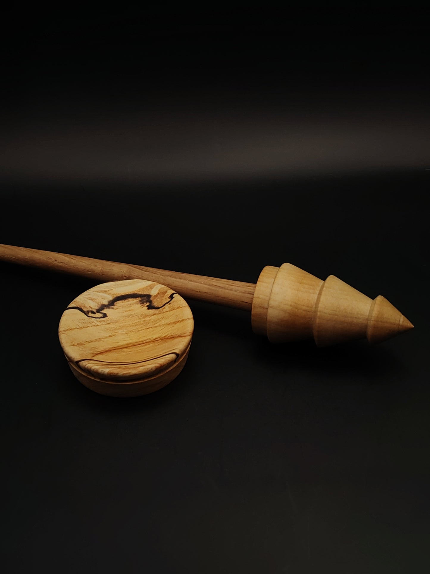 Support Spindle Set: Oak Shaft & Pear Whorl (26.5 cm / 10.43 in, 30 g / 1.06 oz) with Alder Support Bowl