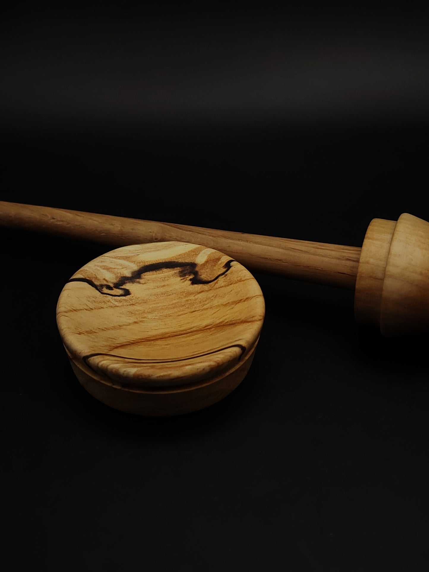 Support Spindle Set: Oak Shaft & Pear Whorl (26.5 cm / 10.43 in, 30 g / 1.06 oz) with Alder Support Bowl