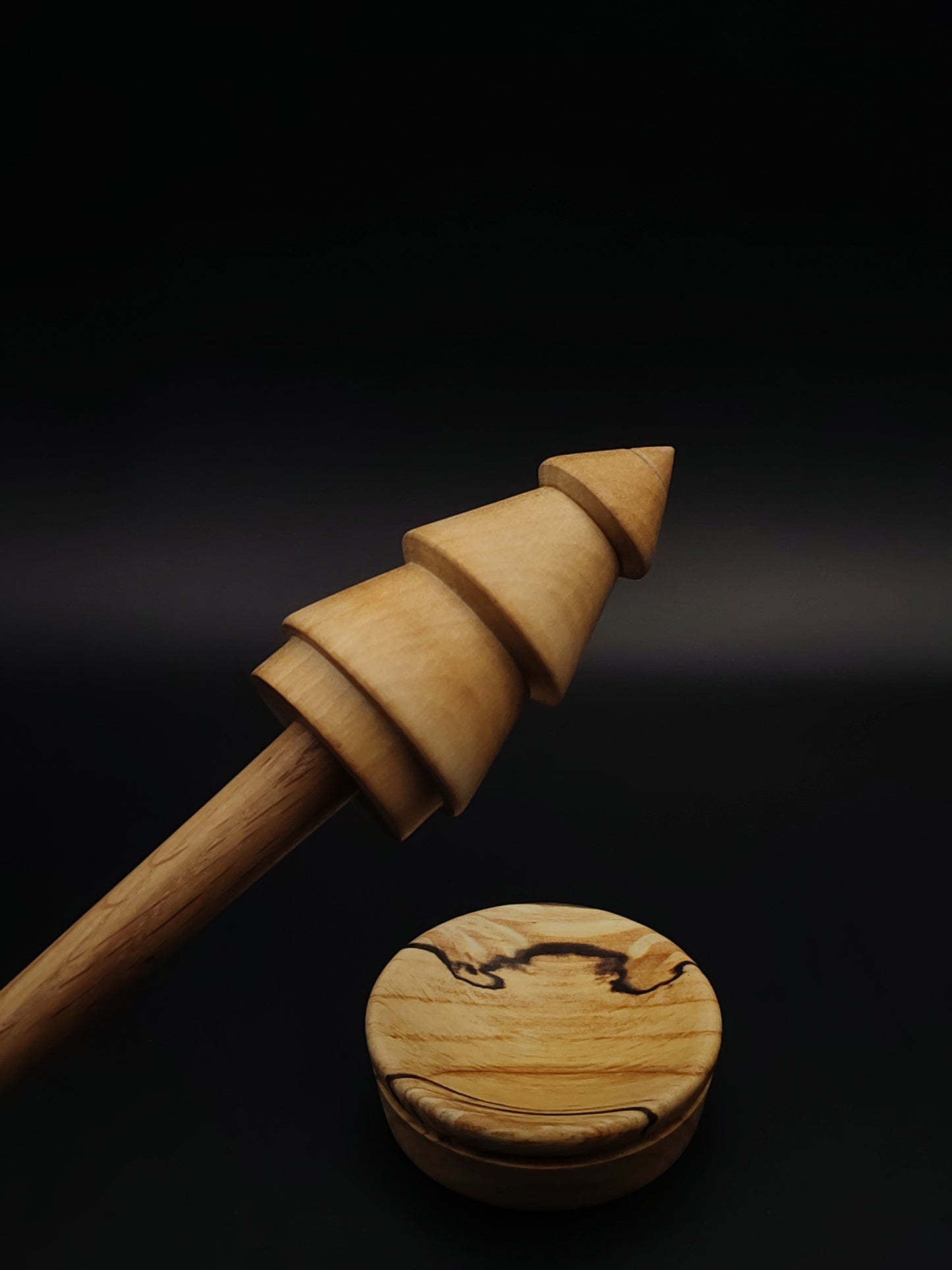 Support Spindle Set: Oak Shaft & Pear Whorl (26.5 cm / 10.43 in, 30 g / 1.06 oz) with Alder Support Bowl