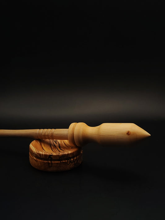 Support Spindle Set: Beech Shaft & Pear Whorl (26.5 cm / 10.43 in, 23 g / 0.81 oz) with Alder Support Bowl
