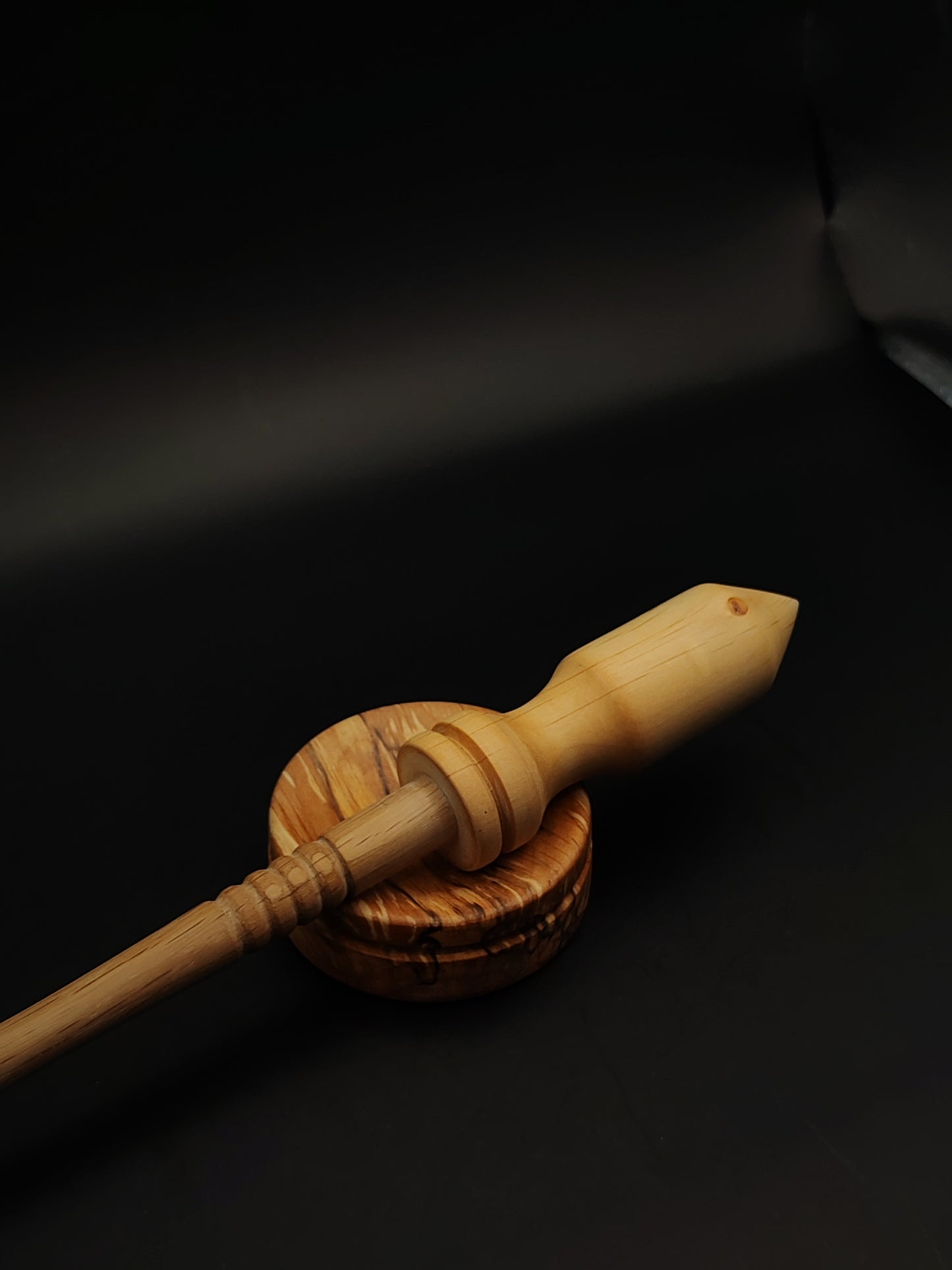 Support Spindle Set: Beech Shaft & Pear Whorl (26.5 cm / 10.43 in, 23 g / 0.81 oz) with Alder Support Bowl