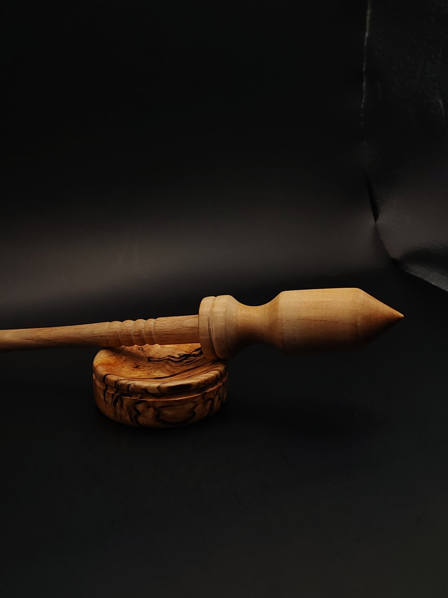 Support Spindle Set: Beech Shaft & Pear Whorl (26.5 cm / 10.43 in, 27 g / 0.95 oz) with Alder Support Bowl