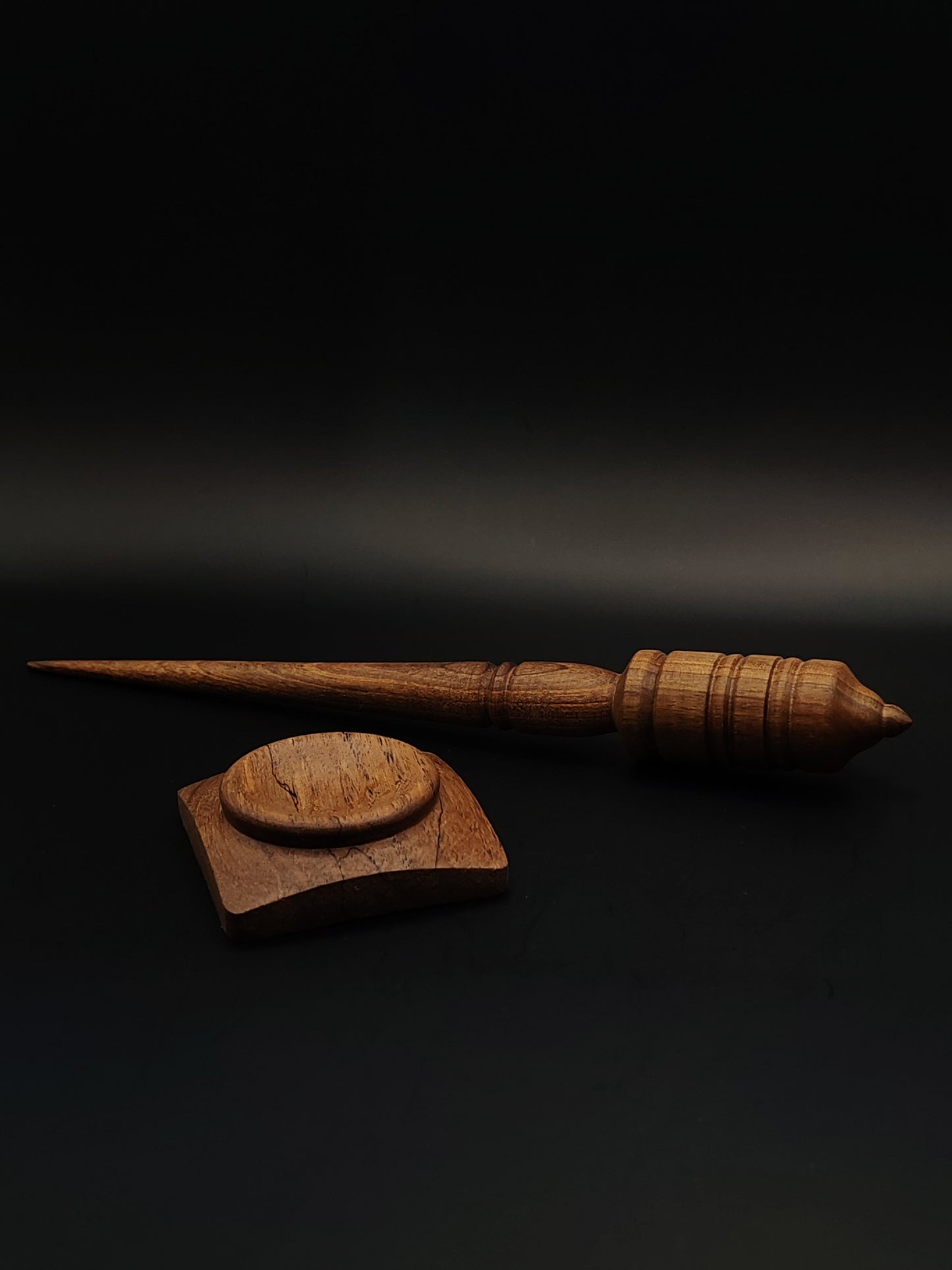Support Spindle Set: Walnut Goddess Spindle (24.5 cm / 9.65 in, 32 g / 1.13 oz) with Walnut Support Bowl