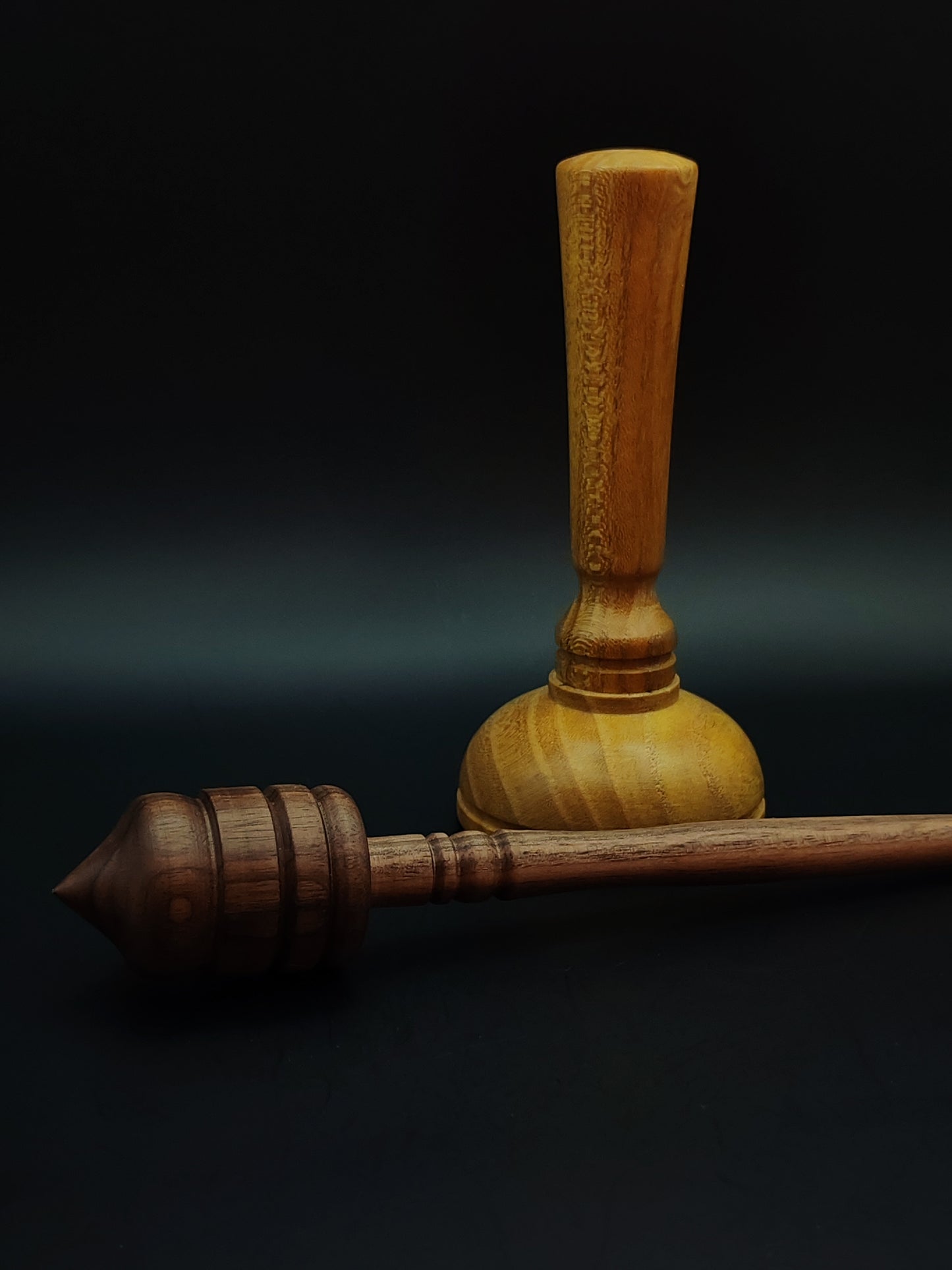 Walnut Support Spindle Set – 29g / 1.02oz, 23cm / 9in – With Mulberry Lap Support Bowl | Organic Wax Finish | Kravelli Spindles