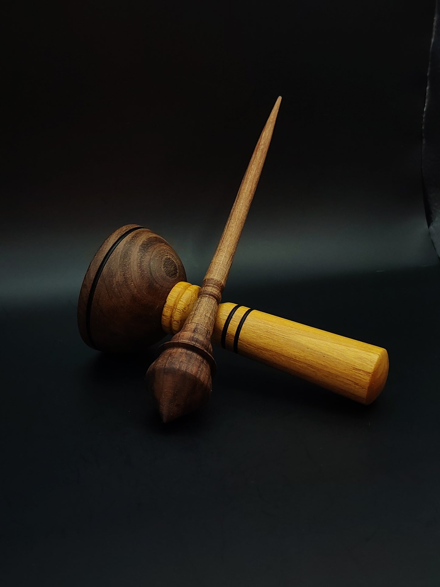 Support Spindle Set: Walnut Wood (22.5 cm / 8.86 in • 16 g / 0.56 oz) with Walnut & Mulberry Lap Support Bowl