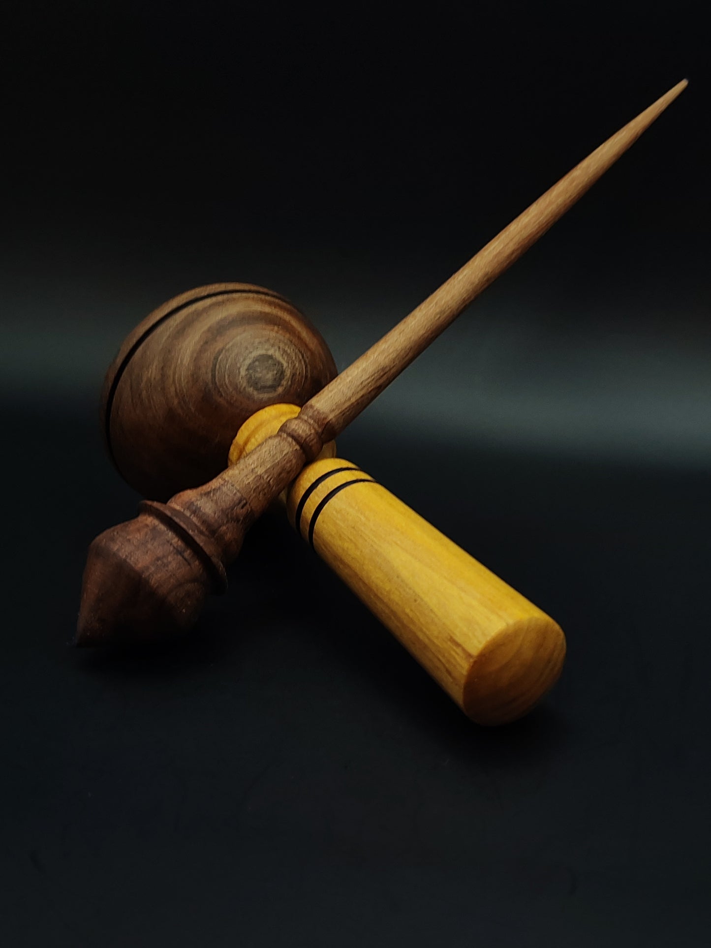 Support Spindle Set: Walnut Wood (22.5 cm / 8.86 in • 16 g / 0.56 oz) with Walnut & Mulberry Lap Support Bowl