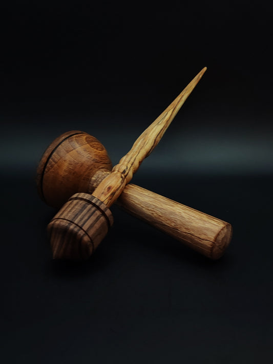 Support Spindle Set: Walnut Whorl & Alder Shaft (22.5 cm / 8.86 in • 25 g / 0.88 oz) with Walnut & Alder Lap Support Bowl