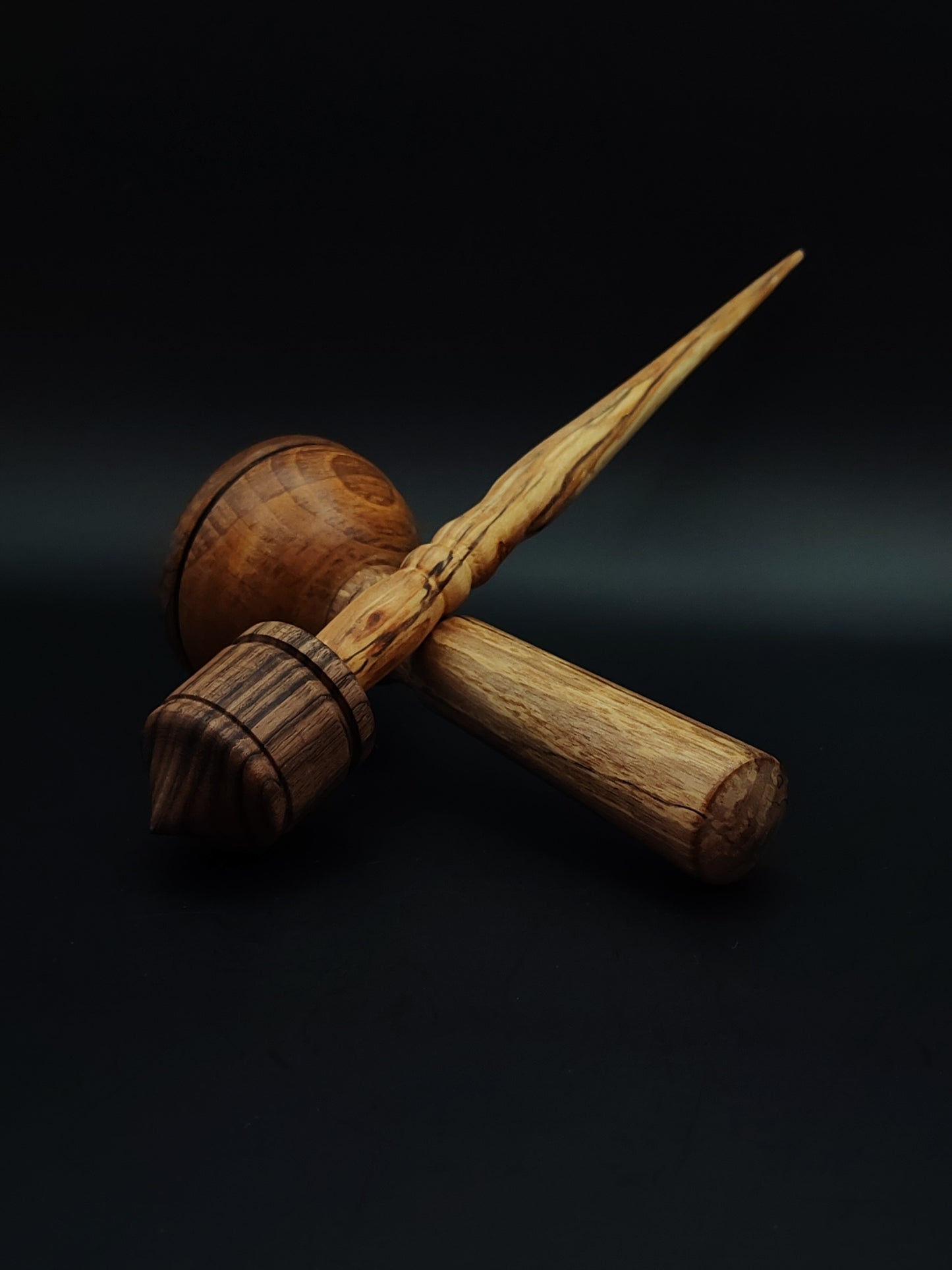 Support Spindle Set: Walnut Whorl & Alder Shaft (22.5 cm / 8.86 in • 25 g / 0.88 oz) with Walnut & Alder Lap Support Bowl