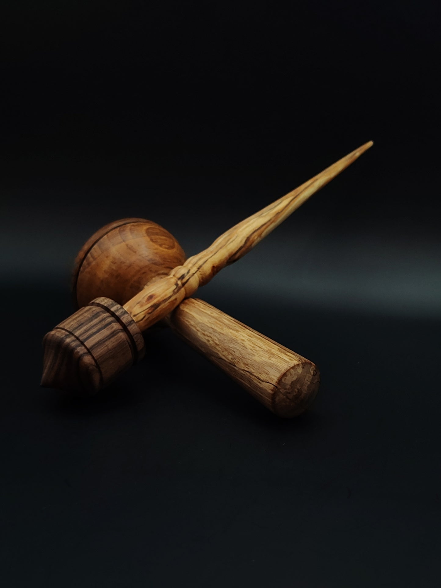 Support Spindle Set: Walnut Whorl & Alder Shaft (22.5 cm / 8.86 in • 25 g / 0.88 oz) with Walnut & Alder Lap Support Bowl