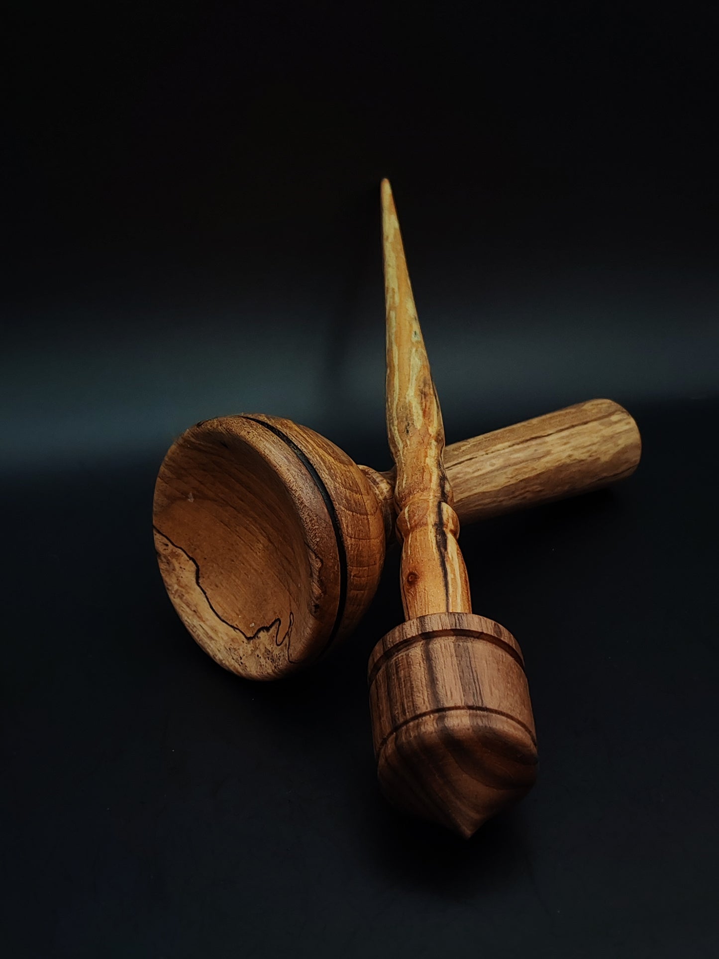 Support Spindle Set: Walnut Whorl & Alder Shaft (22.5 cm / 8.86 in • 25 g / 0.88 oz) with Walnut & Alder Lap Support Bowl