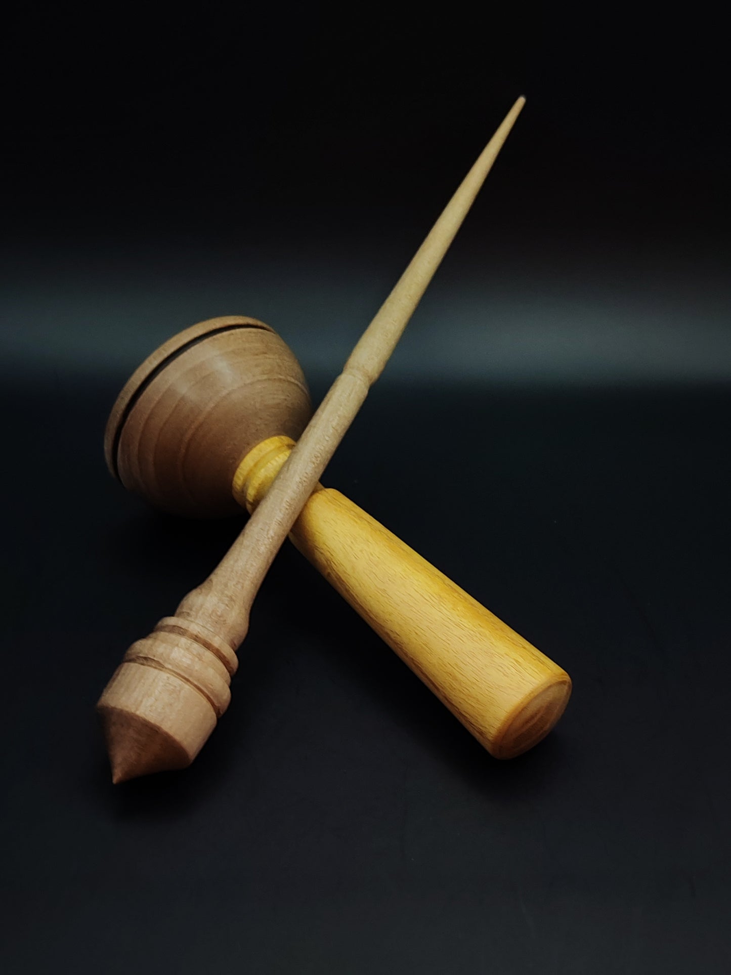 Support Spindle Set: Grey Walnut (25 cm / 9.84 in • 15 g / 0.53 oz) with Walnut & Mulberry Lap Support Bowl