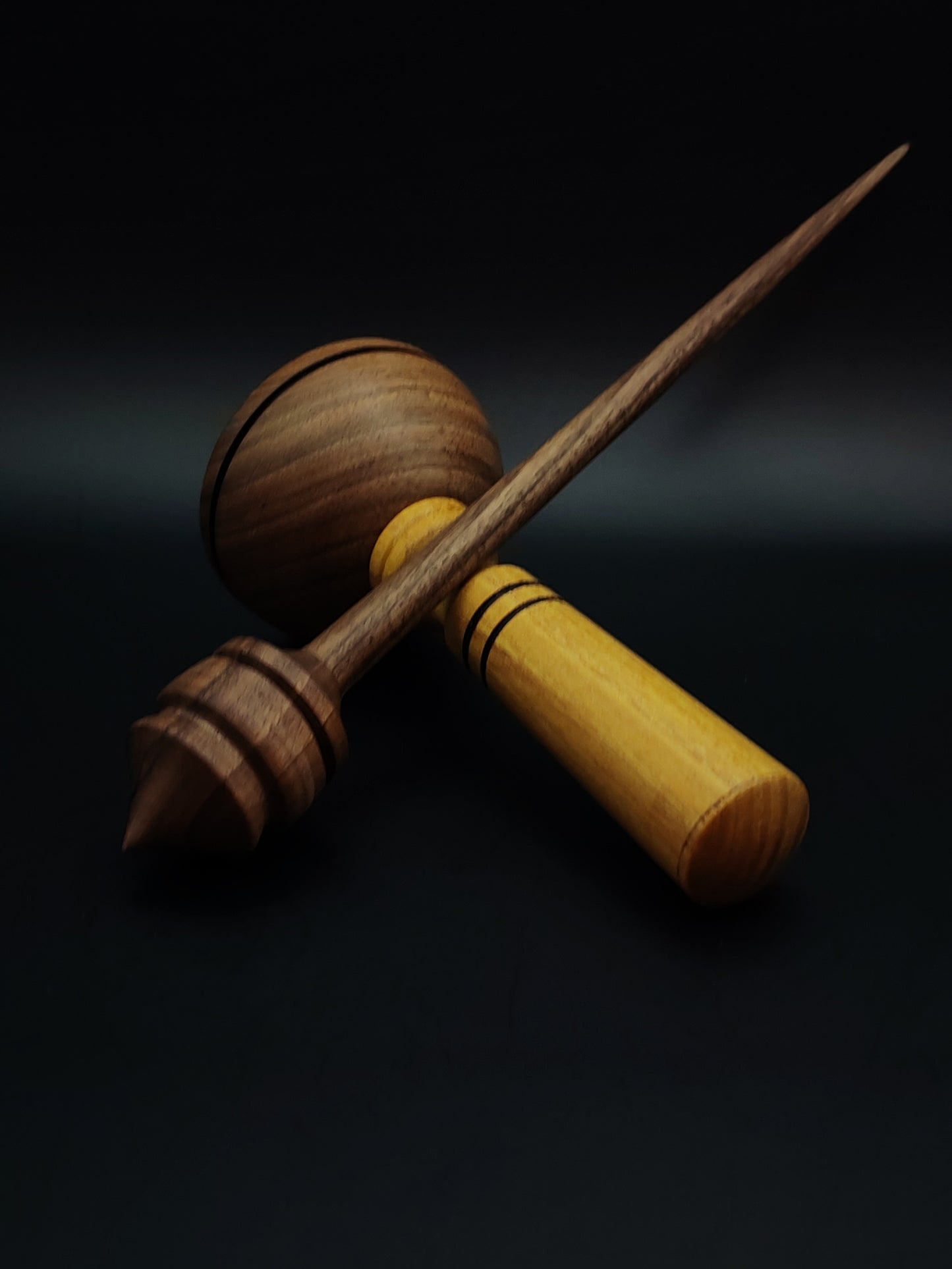 Support Spindle Set – Walnut Spindle 22g / 0.77oz, 25.5cm / 10in – With Mulberry & Walnut Lap Support Bowl | Organic Wax Finish | Kravelli Spindles