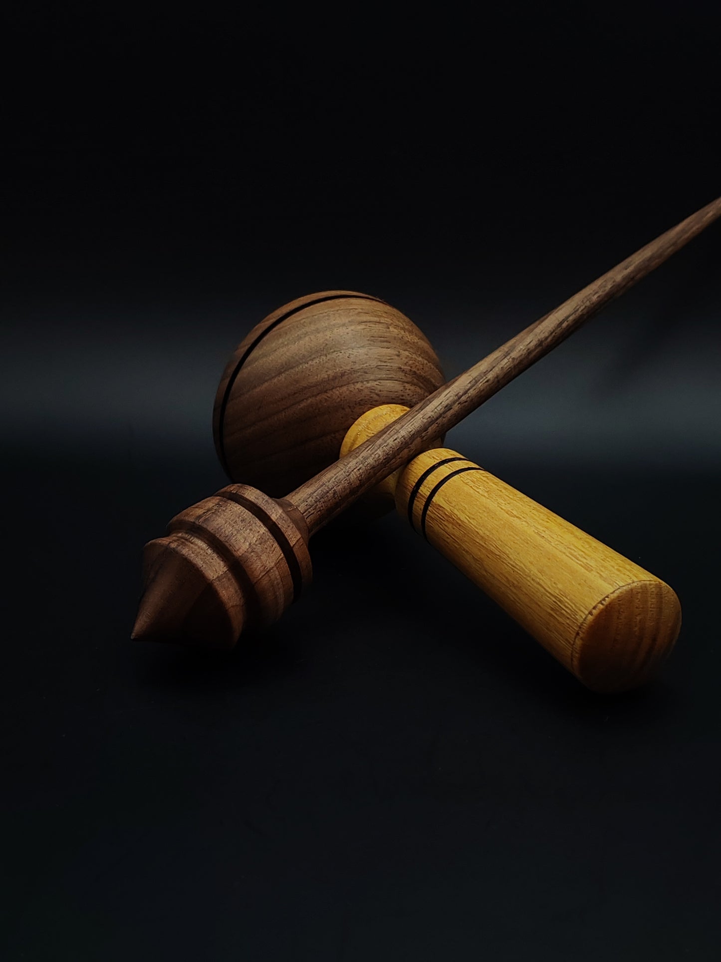 Support Spindle Set – Walnut Spindle 22g / 0.77oz, 25.5cm / 10in – With Mulberry & Walnut Lap Support Bowl | Organic Wax Finish | Kravelli Spindles