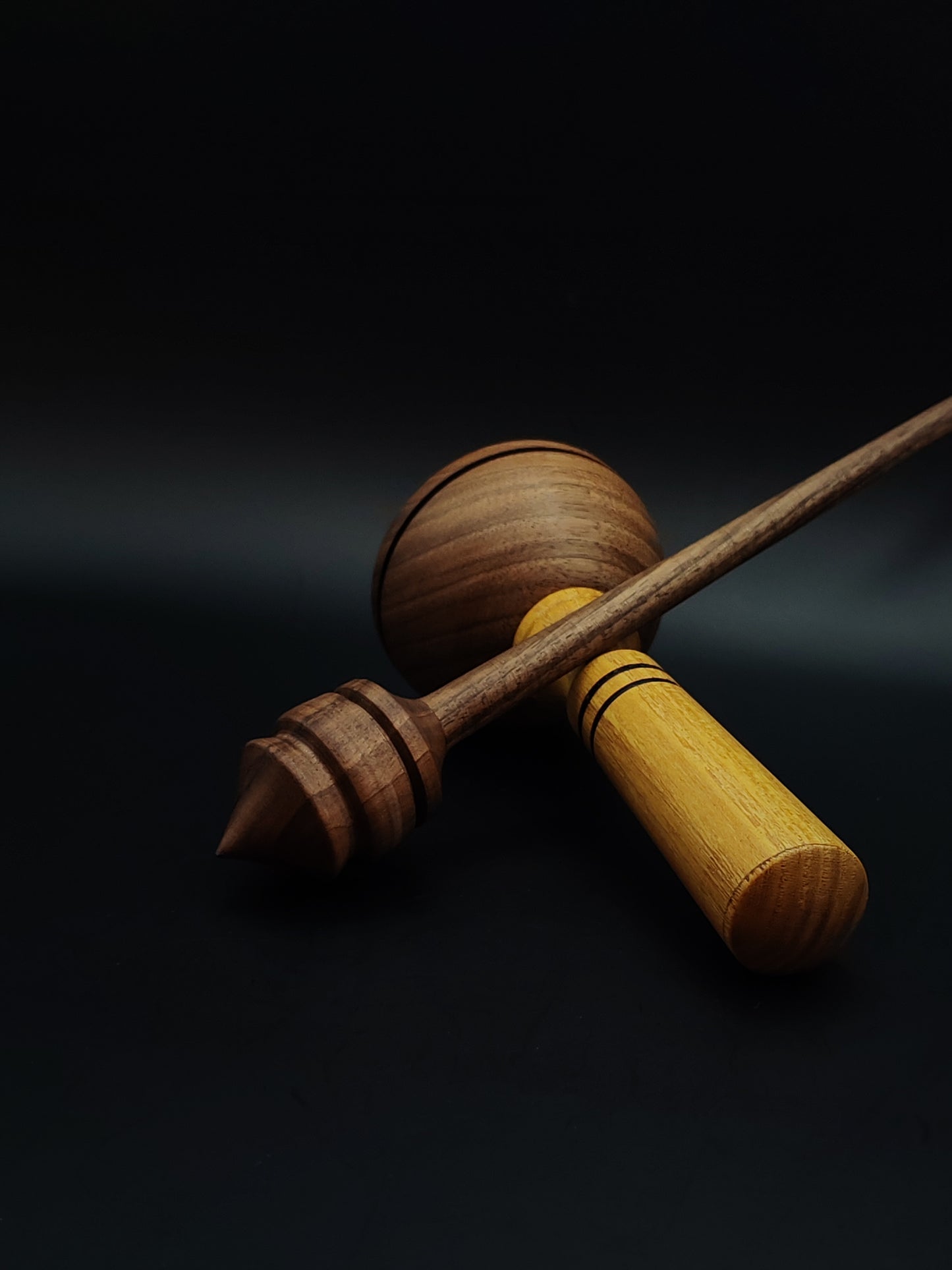 Support Spindle Set – Walnut Spindle 22g / 0.77oz, 25.5cm / 10in – With Mulberry & Walnut Lap Support Bowl | Organic Wax Finish | Kravelli Spindles