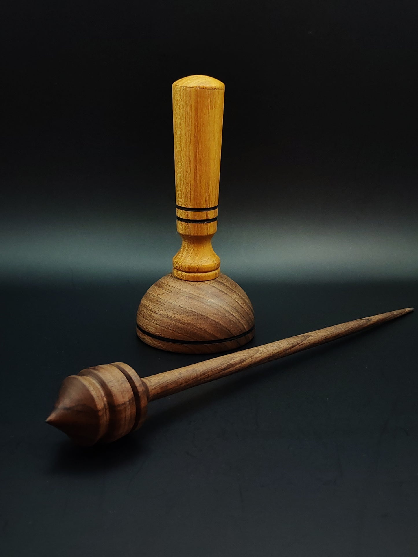 Support Spindle Set – Walnut Spindle 22g / 0.77oz, 25.5cm / 10in – With Mulberry & Walnut Lap Support Bowl | Organic Wax Finish | Kravelli Spindles