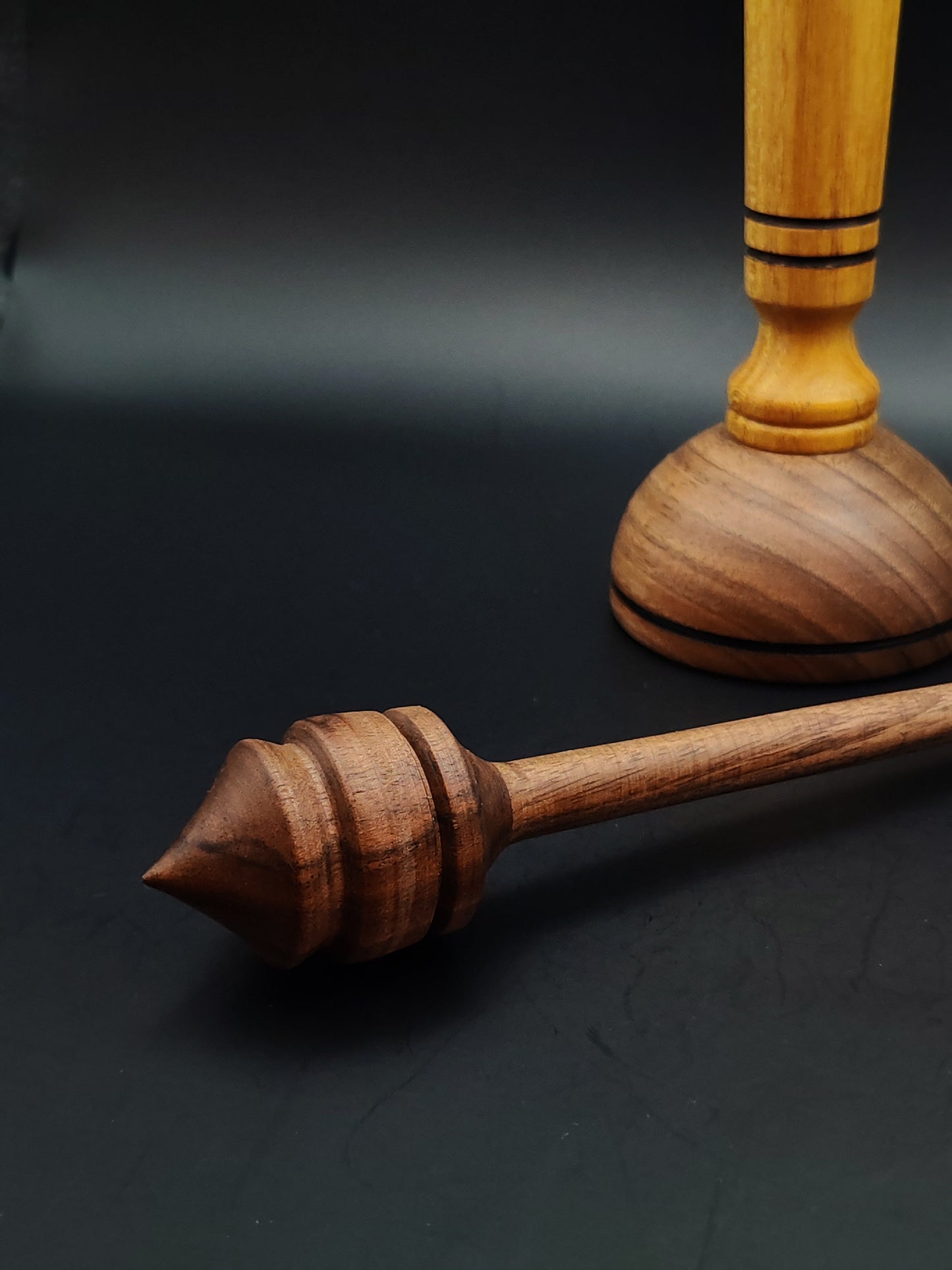 Support Spindle Set – Walnut Spindle 22g / 0.77oz, 25.5cm / 10in – With Mulberry & Walnut Lap Support Bowl | Organic Wax Finish | Kravelli Spindles