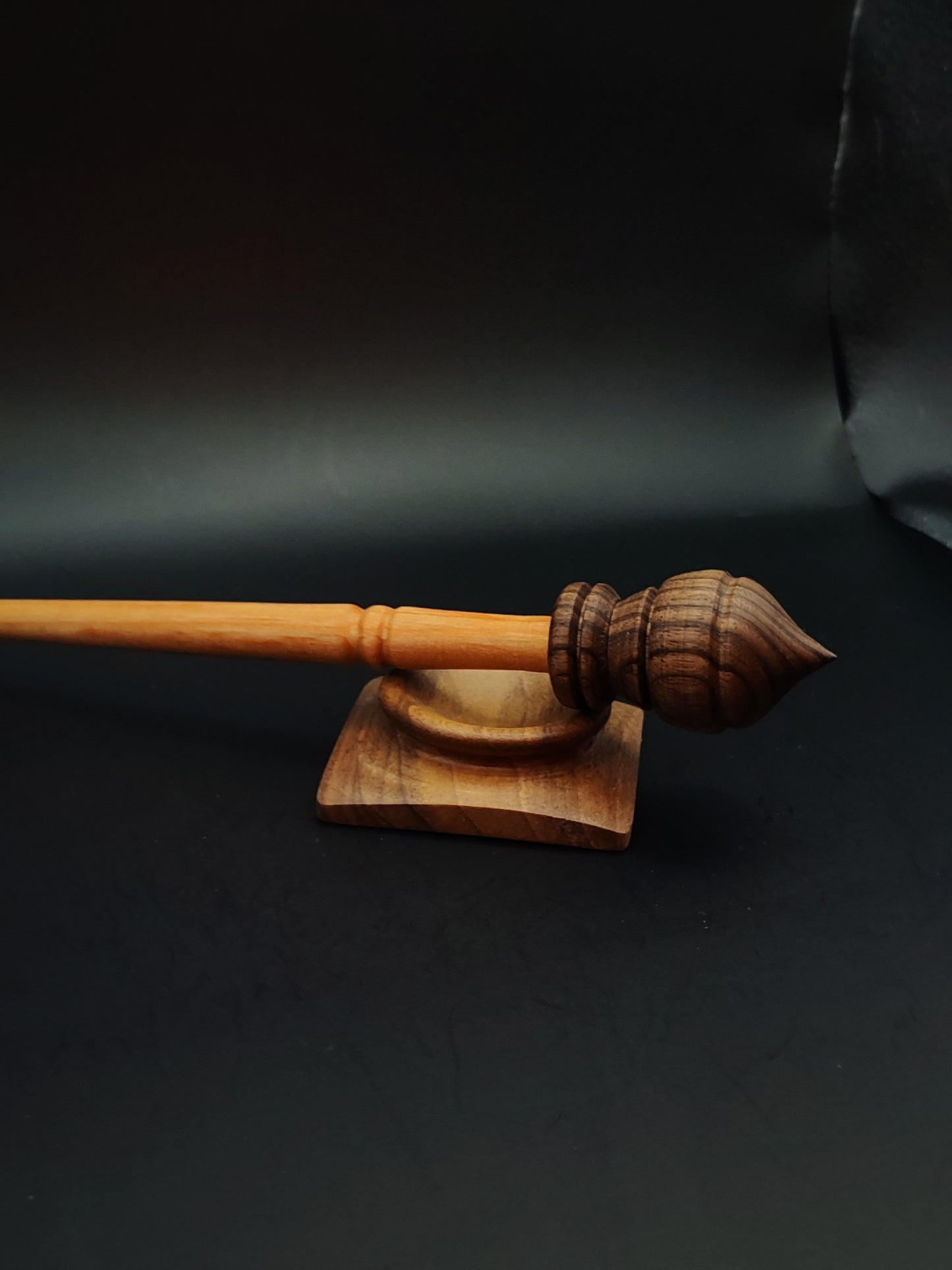 Support Spindle Set: Plum Shaft & Walnut Whorl (25 cm / 9.84 in • 21 g / 0.74 oz) with Walnut Support Bowl