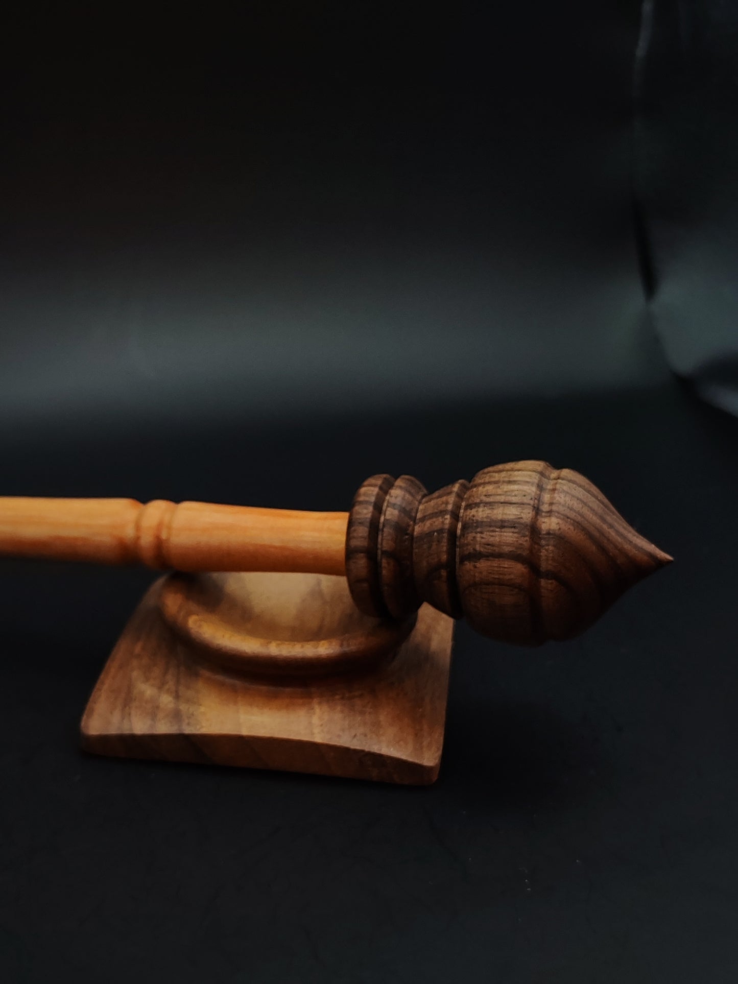 Support Spindle Set: Plum Shaft & Walnut Whorl (25 cm / 9.84 in • 21 g / 0.74 oz) with Walnut Support Bowl