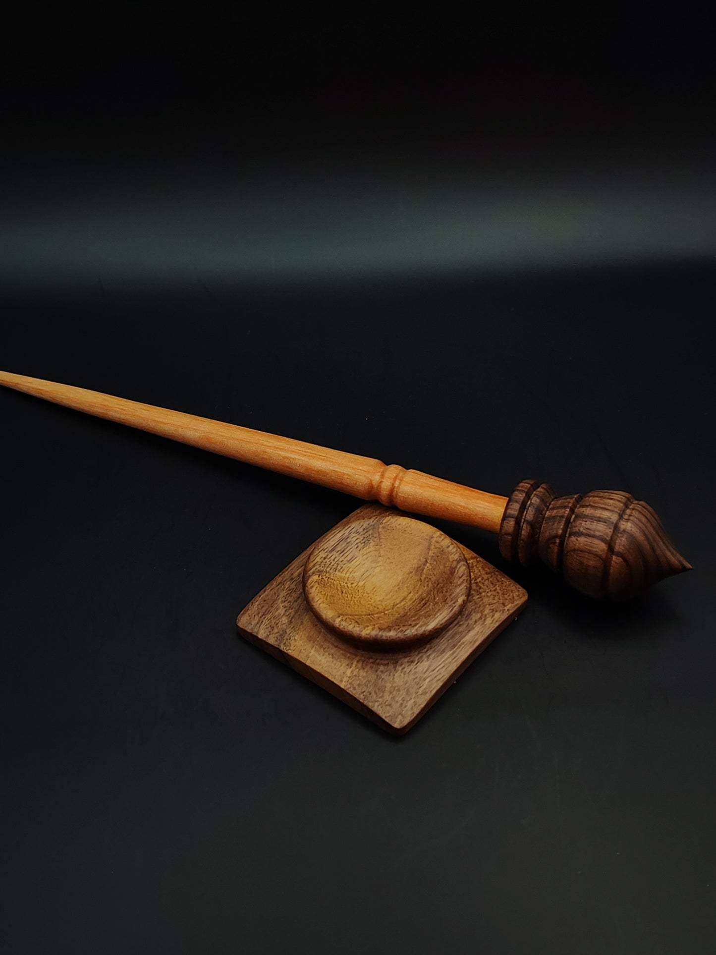 Support Spindle Set: Plum Shaft & Walnut Whorl (25 cm / 9.84 in • 21 g / 0.74 oz) with Walnut Support Bowl