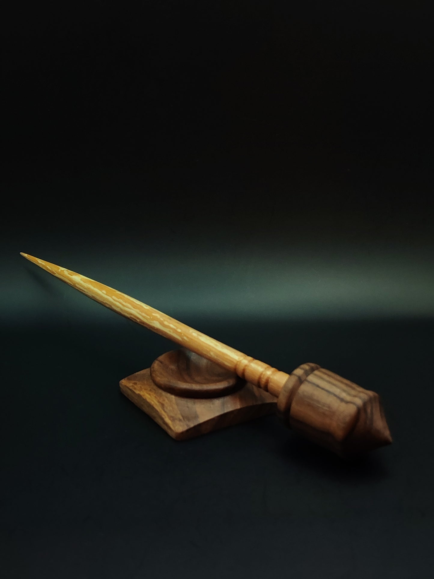 Support Spindle Set: Walnut Whorl & Alder Shaft (26 cm / 10.24 in • 30 g / 1.06 oz) with Walnut Support Bowl