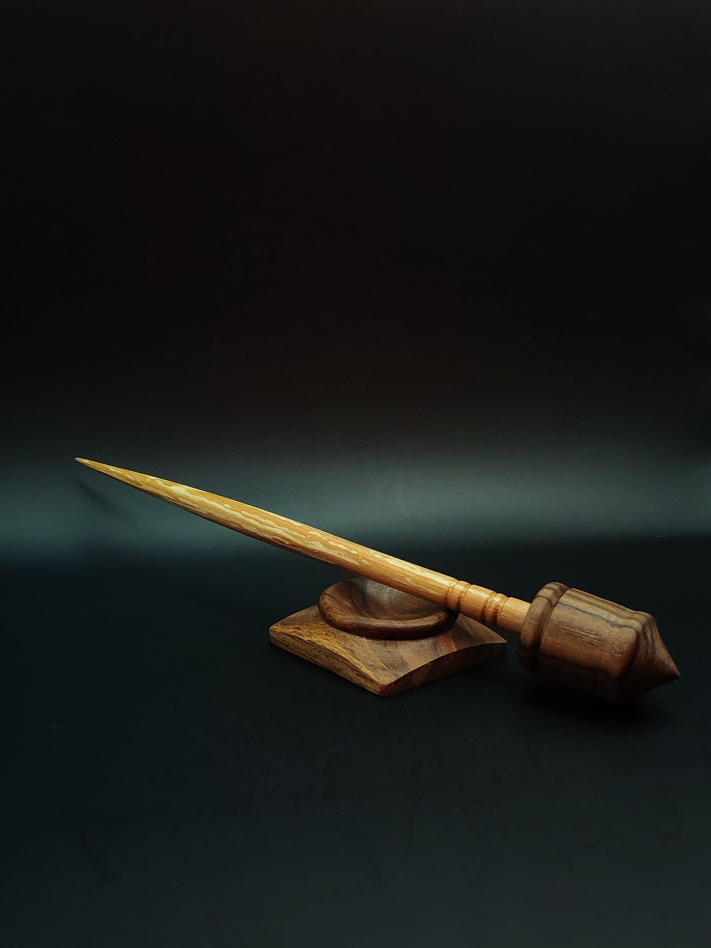 Support Spindle Set: Walnut Whorl & Alder Shaft (26 cm / 10.24 in • 30 g / 1.06 oz) with Walnut Support Bowl