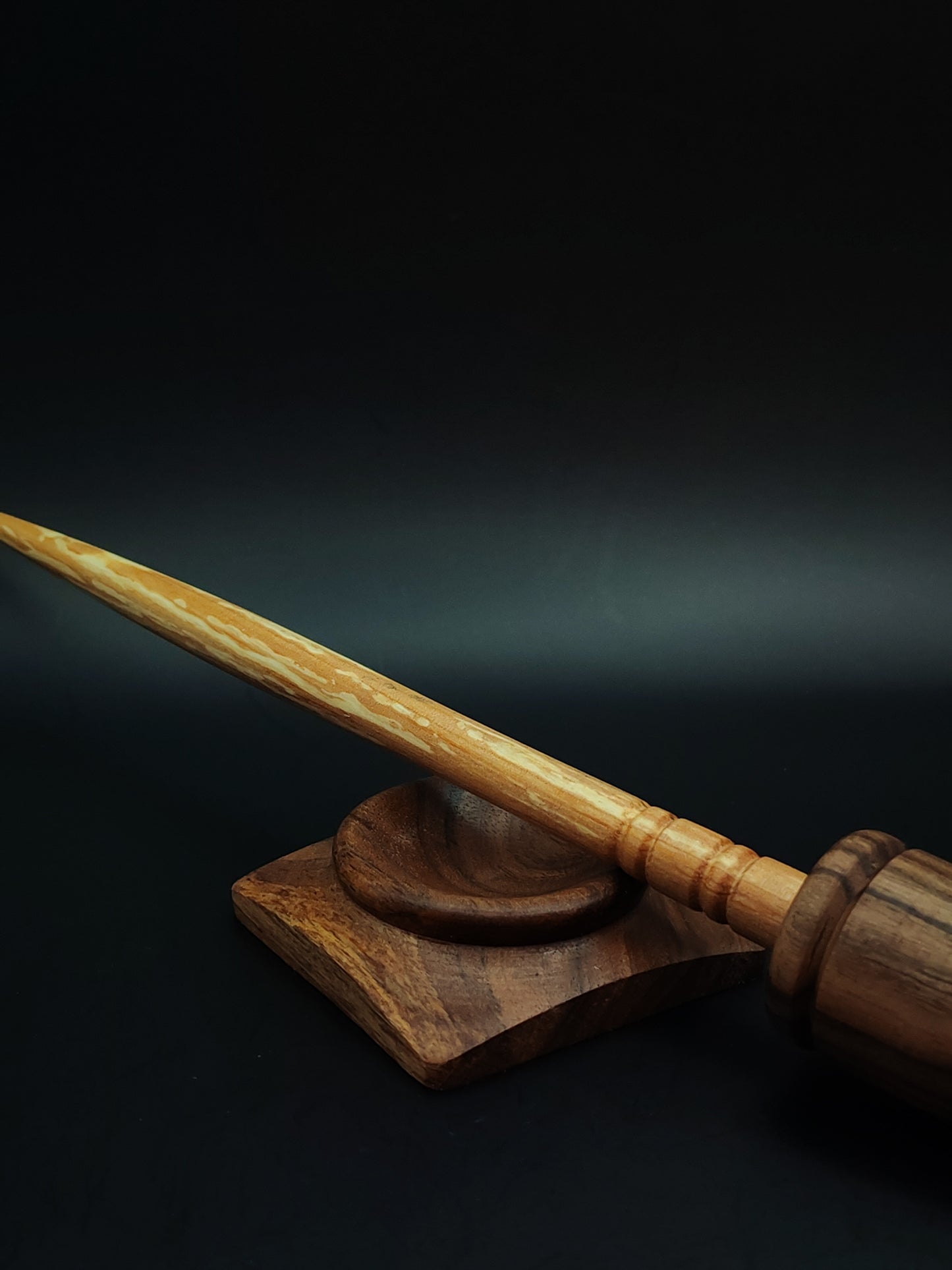 Support Spindle Set: Walnut Whorl & Alder Shaft (26 cm / 10.24 in • 30 g / 1.06 oz) with Walnut Support Bowl