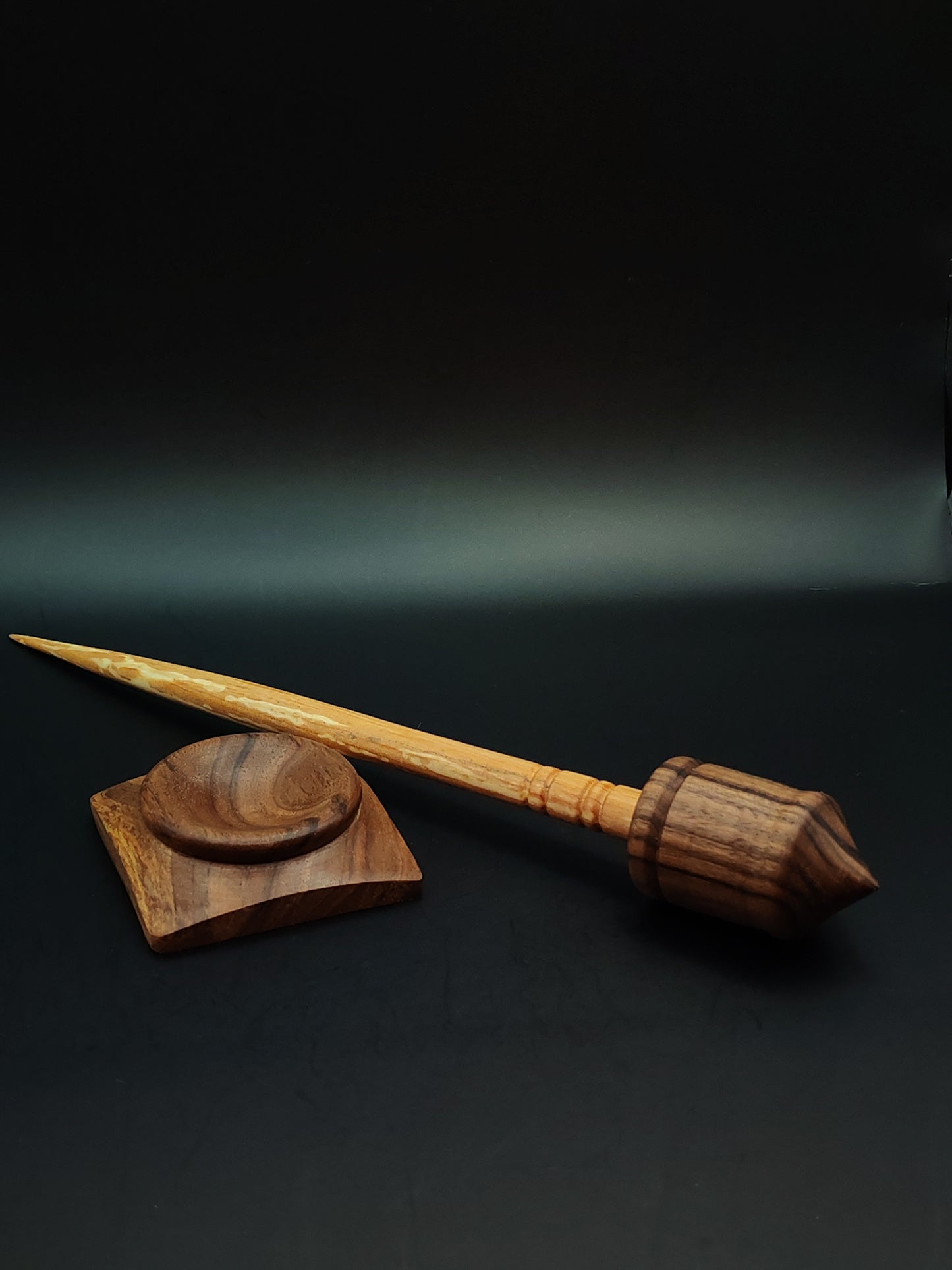 Support Spindle Set: Walnut Whorl & Alder Shaft (26 cm / 10.24 in • 30 g / 1.06 oz) with Walnut Support Bowl