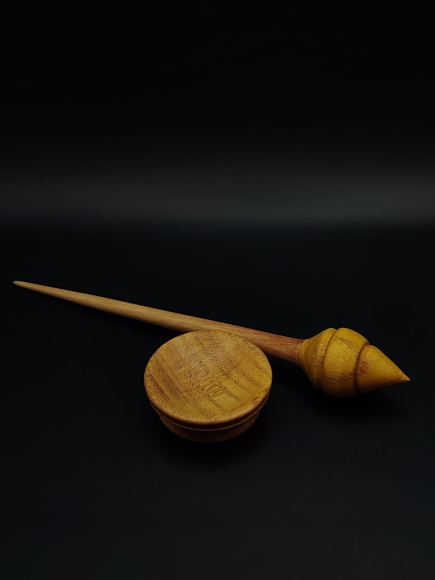 Support Spindle Set: Pear Shaft & Mulberry Whorl (21.5 cm / 8.46 in • 16 g / 0.56 oz) with Mulberry Support Bowl