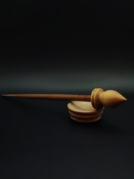 Support Spindle Set – Oak Whorl & Walnut Shaft – 21g / 0.74oz, 24.5cm / 9.6in – With Grey Walnut Support Bowl | Organic Wax Finish | Kravelli Spindles