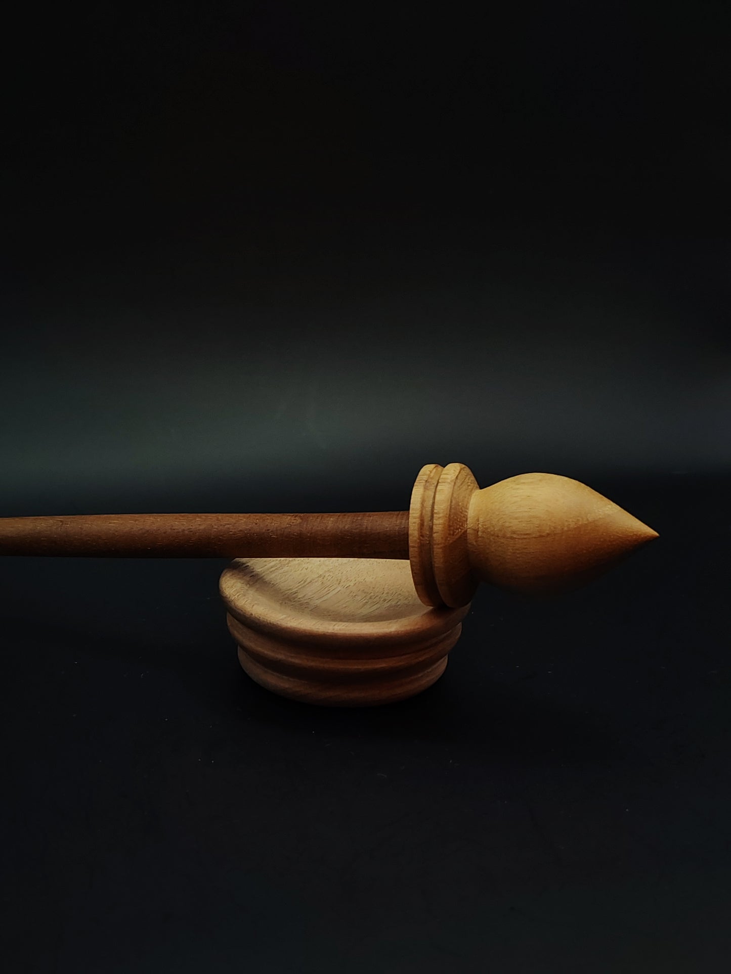 Support Spindle Set – Oak Whorl & Walnut Shaft – 21g / 0.74oz, 24.5cm / 9.6in – With Grey Walnut Support Bowl | Organic Wax Finish | Kravelli Spindles