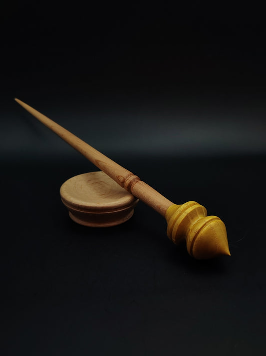 Support Spindle Set: Boiled Beech Shaft & Mulberry Whorl (24.5 cm / 9.65 in • 22 g / 0.78 oz) with Beech Support Bowl