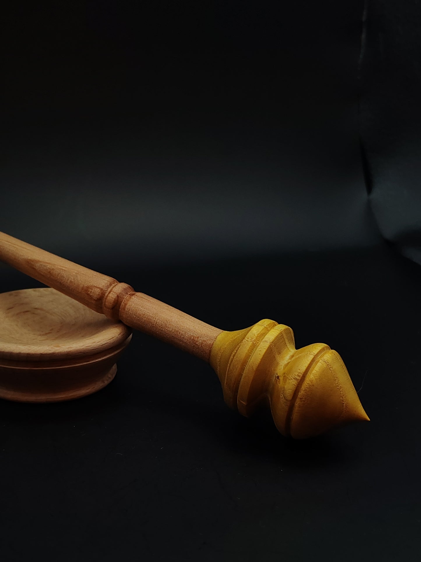 Support Spindle Set: Boiled Beech Shaft & Mulberry Whorl (24.5 cm / 9.65 in • 22 g / 0.78 oz) with Beech Support Bowl