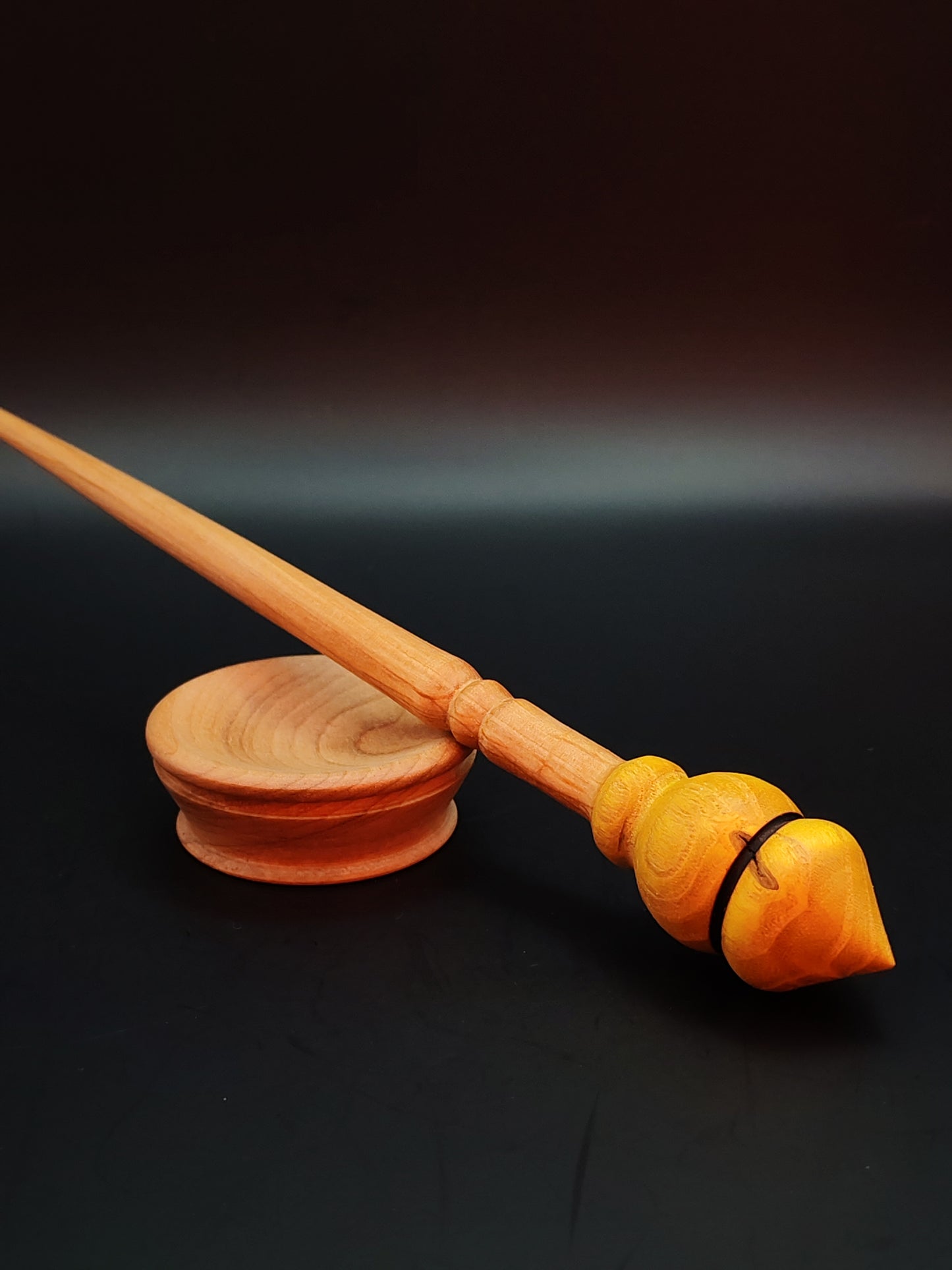 Support Spindle Set: Mulberry Whorl & Beech Shaft (24 cm / 9.45 in • 16 g / 0.56 oz) with Pear Support Bowl
