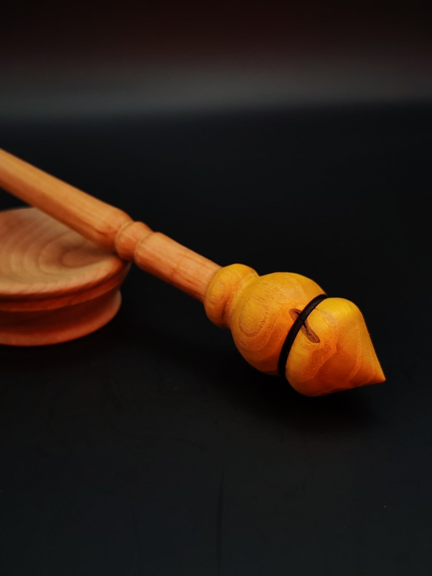 Support Spindle Set: Mulberry Whorl & Beech Shaft (24 cm / 9.45 in • 16 g / 0.56 oz) with Pear Support Bowl