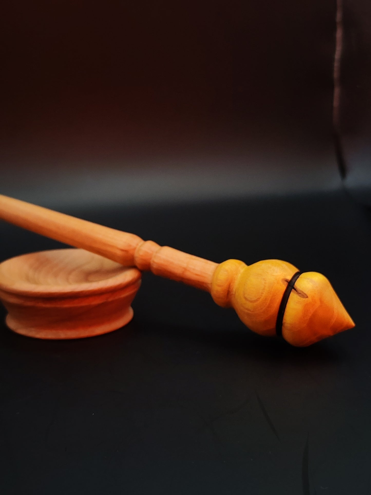 Support Spindle Set: Mulberry Whorl & Beech Shaft (24 cm / 9.45 in • 16 g / 0.56 oz) with Pear Support Bowl