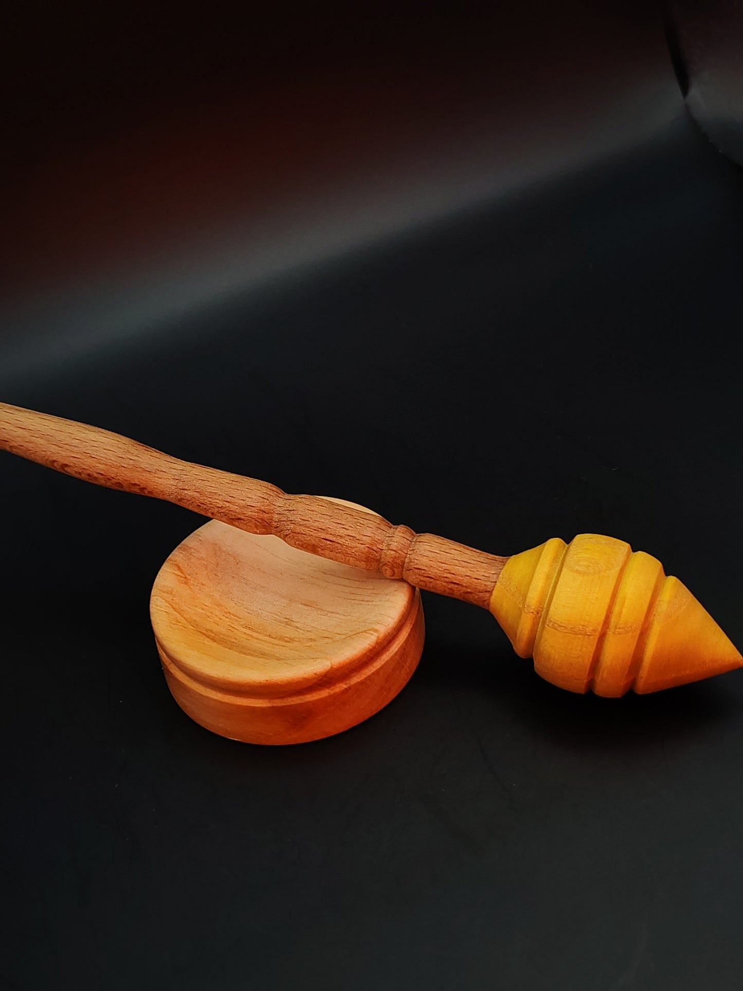 Support Spindle Set: Mulberry Whorl & Beech Shaft (25 cm / 9.84 in • 24 g / 0.85 oz) with Pear Wood Support Bowl