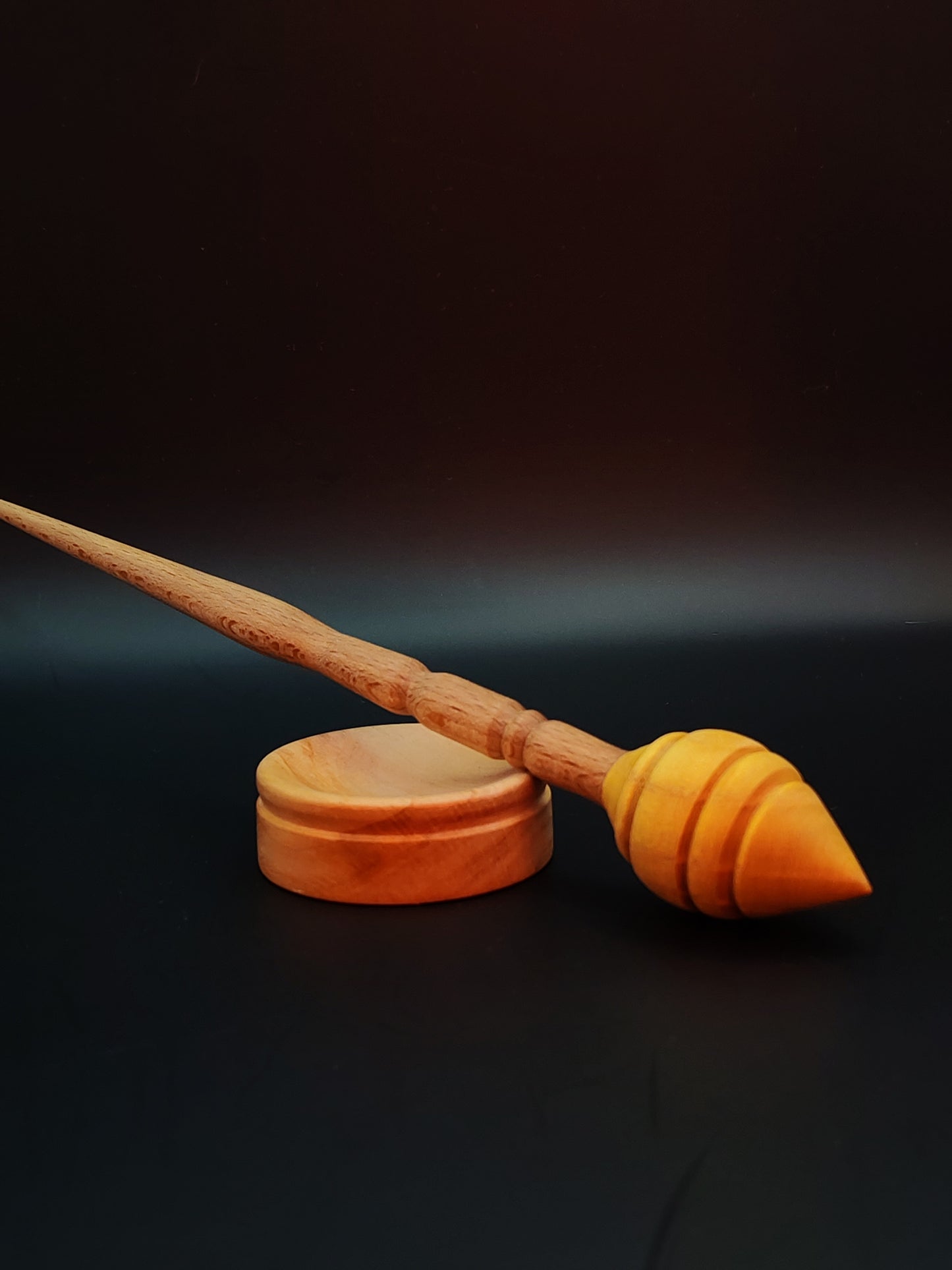 Support Spindle Set: Mulberry Whorl & Beech Shaft (25 cm / 9.84 in • 24 g / 0.85 oz) with Pear Wood Support Bowl